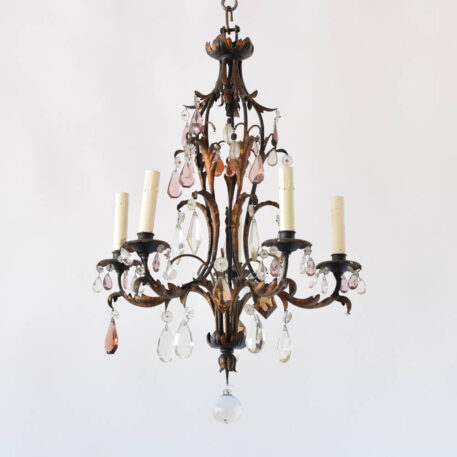 Vintage French chandelier decorated with Italian colored crystals