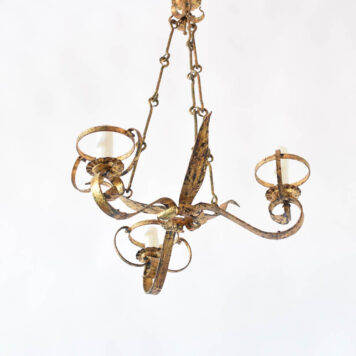 Iron chandelier from Barcelona Spain with hand hammered leaves