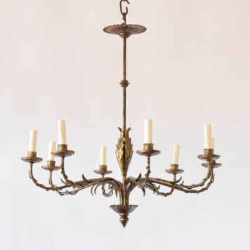 Vintage iron chandelier from the Catalan region of Spain with gilded leaves and vines