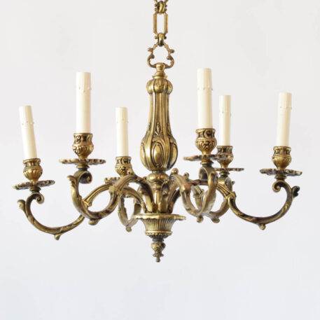 Vintage casted bronze chandelier from France with ornate carvings