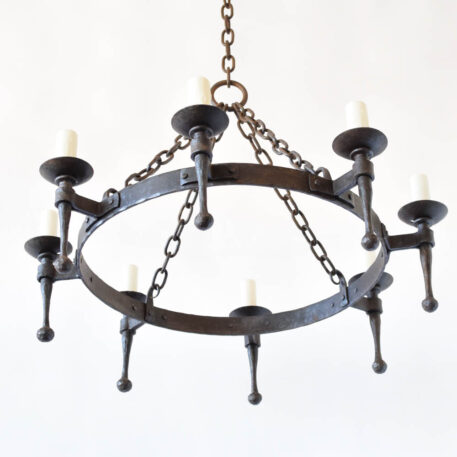 Vintage Rustic chandelier from france with hand forged iron arms and band