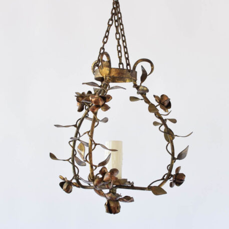 Vintage gilded iron hall light from Spain with roses and vines