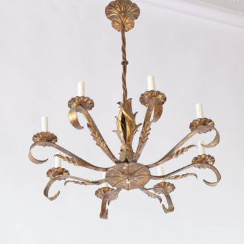 Spanish chandelier with gilded finish and tall central column