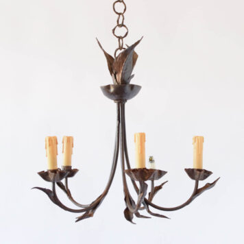 Artist made iron chandelier with leafy organic form