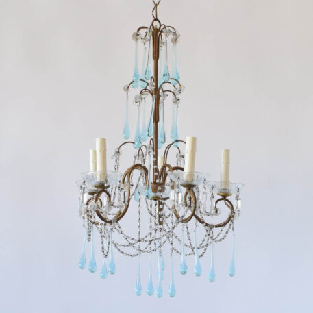 Vintage iron and crystal chandelier from Italy with blue Murano beads