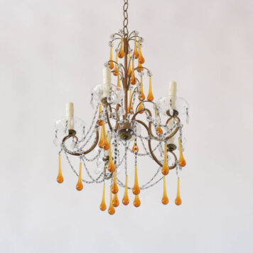 Vintage Iralian iron and crystal chandelier with amber Murano beads