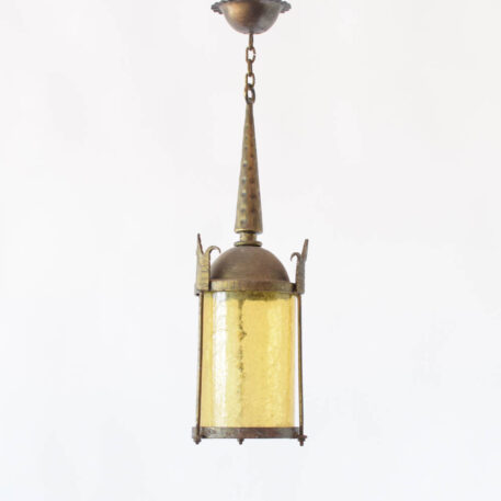 Vintage Spanish lantern with Amber glass cylinder and fleur de lis decorations