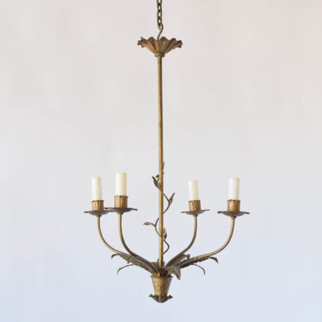Vintage Spanish chandelier with simple column and leaves