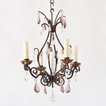 Vintage French chandelier with crystal spike in center and colored beads on the arms