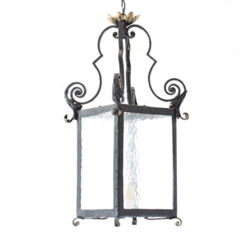 Spanish Iron lantern with square form and scrolled iron top