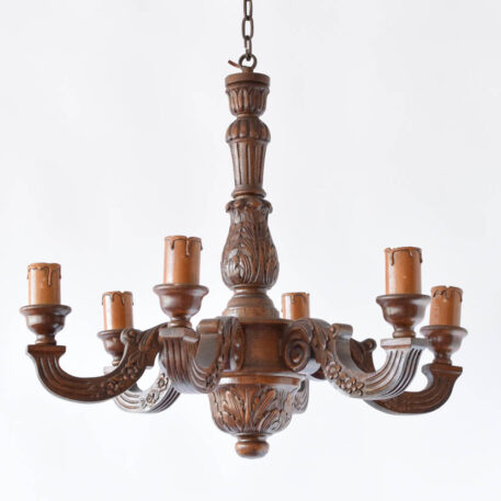 Belgian carved wood chandelier with squared arms