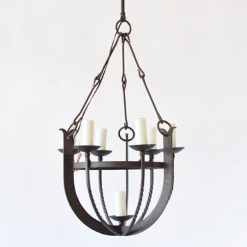 Hand forged iron chandelier from Belgium with a basket form