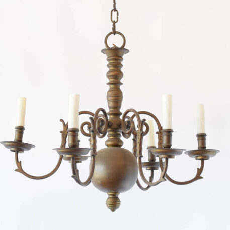 Antique bronze chandelier with a Flemish or Dutch style casted of heavy bronze
