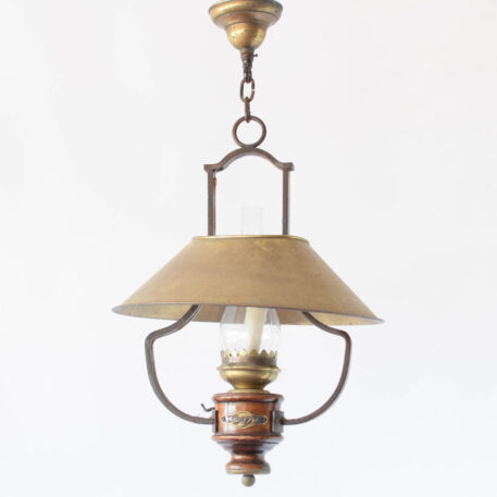 Vintage lantern style wood and brass hall light