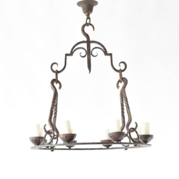 Rustic iron ring chandelier from Belgium with forged twisted rods
