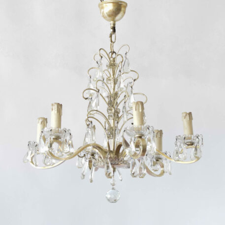 Belgian nickel fixture with crystal pendants and glass bobesches