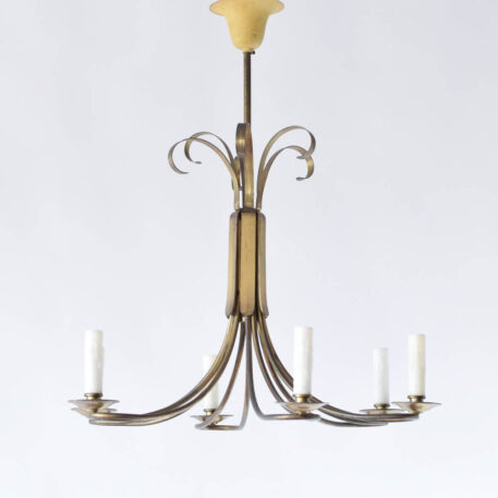 Art Deco chandelier from Belgium with simple brass arms