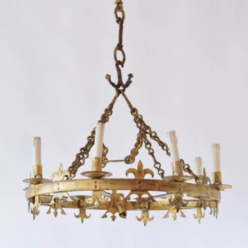 Vintage Spanish chandelier with gilded ring and hand forged chains