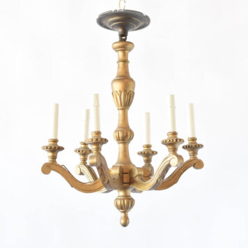 Italian carved wood chandelier with gilded finish