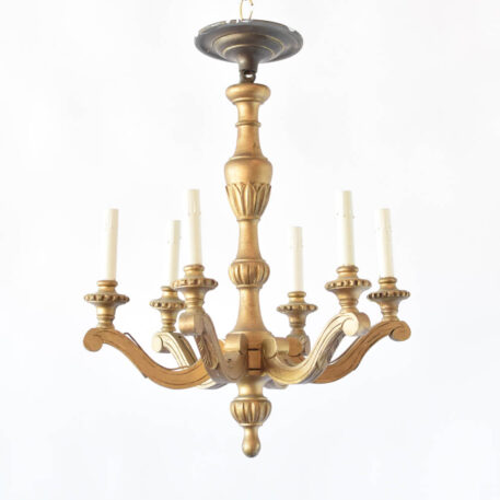 Italian carved wood chandelier with gilded finish