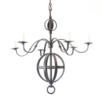 Vintage iron chandelier with hand forged central orb