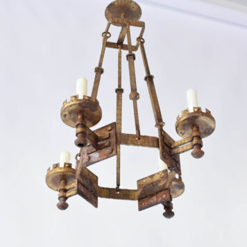 Vintage chandelier from Spain with tall rods and octagon shaped central body