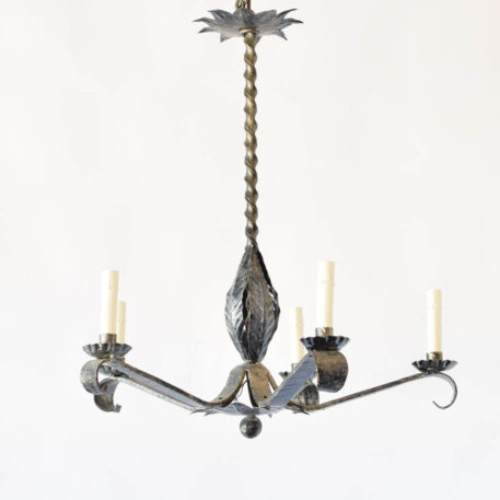 Vintage iron chandelier from Barcelona with twisted central column with leaves