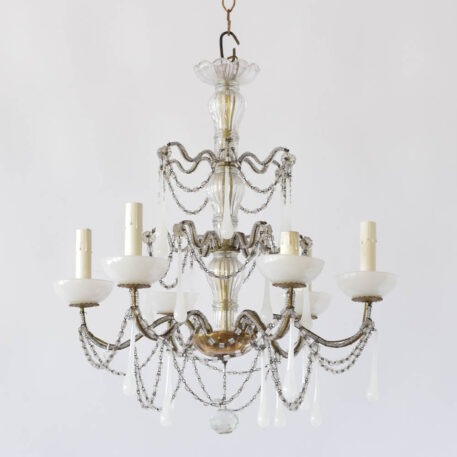 Vintage Italian chandelier with milky white Venetian prisms