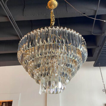 Mid century modern crystal chandelier from Italy with 5 rows of prisms
