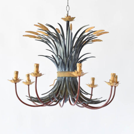 Italian multi-colored wheat sheaf chandelier with 8 arms and large central body of tall wheat grass