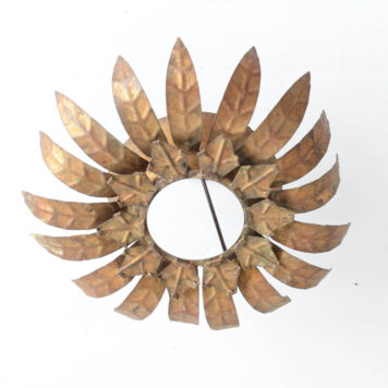 Gilded sun form flush mount from Barcelona with pointy leaves