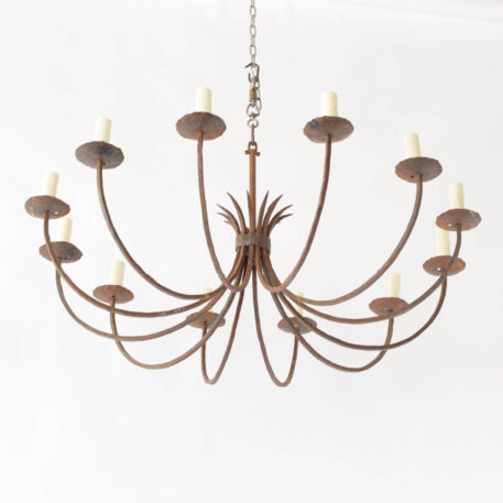Large rustic chandelier with simple iron arms made of tapered square forged material