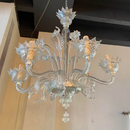 Murano chandelier with clear arms and 6 lights