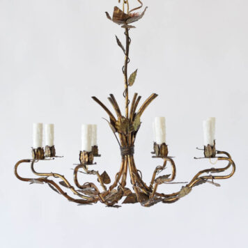Vintage Spanish chandelier with gilded ivy wrapping around 8 arms