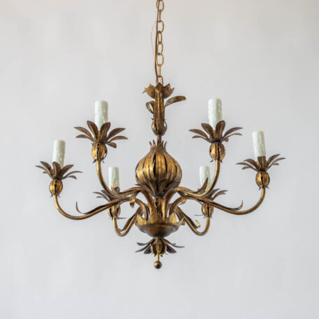 Gilded 6 light iron pomegranate shaped Spanish chandelier with leaves