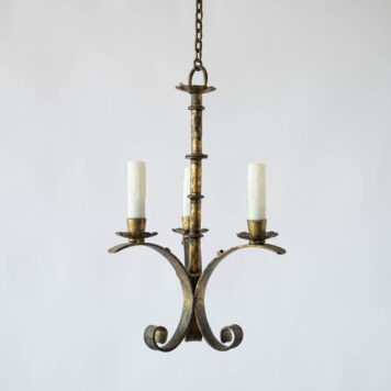 Gilded gold Spanish style iron hall light pendant with 3 three lights and curled arms