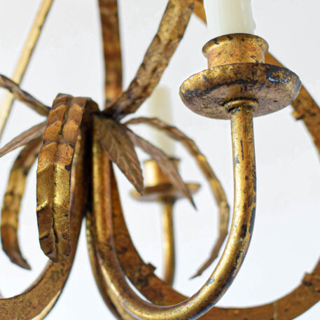 Spanish style gold leaf gilded iron distressed vintage pendant hall light from Barcelona