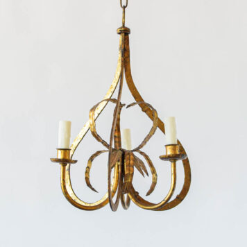 Gilded Iron Spanish Pendant Hall Light with Three Lights and leaves