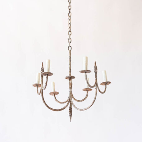 Rusty White iron chandelier with swooping hook arms iron twist details 6 six lights vintage white finish simple desig