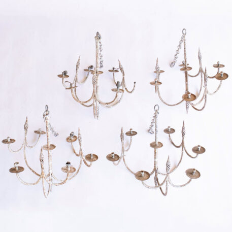 Rusty White iron chandelier with swooping hook arms iron twist details 6 six lights vintage white finish simple desig