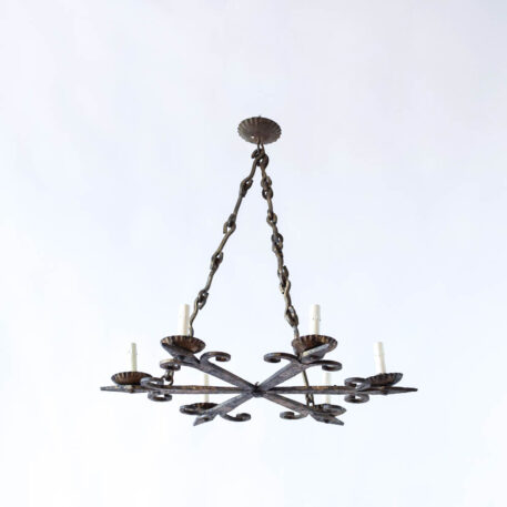 Six light Fleur de Lis Flat and heavy chandelier