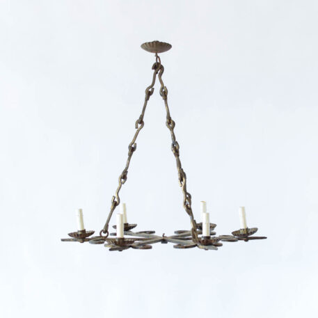 Six light Fleur de Lis Flat and heavy chandelier