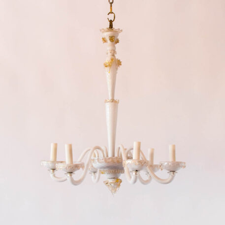 Vintage White Murano Glass Chandelier with gold details
