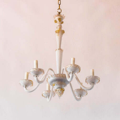 Vintage White Murano Glass Chandelier with gold details Italian style