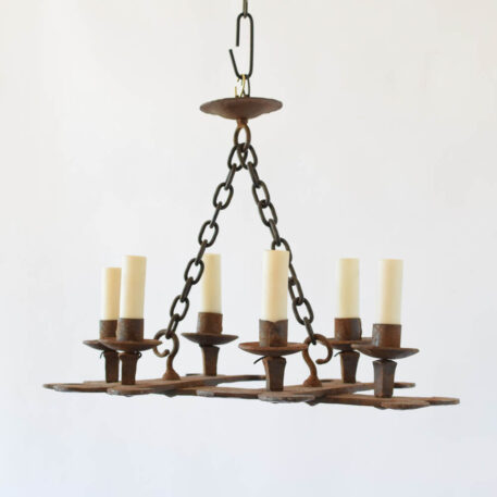 Heavy compact thick wrought iron rustic simple chandelier French style vintage elongated long chandelier