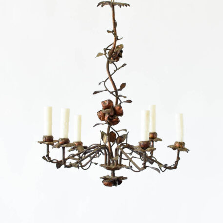 A 6 light gilded rose iron chandelier.