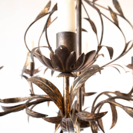 Gilded Leafy Italian Chandelier Iron Vintage 8 lights elegant vines gold natural form