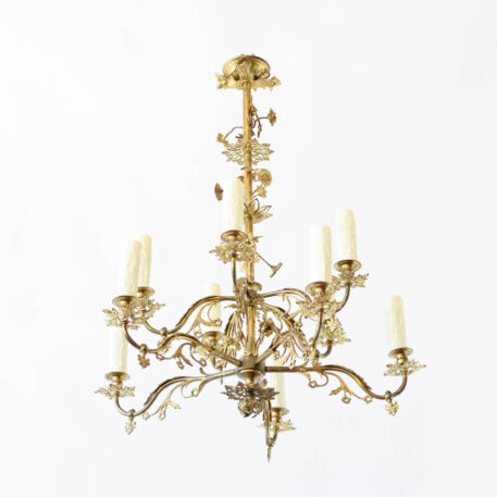 A10 light antique brass floral design chandelier.