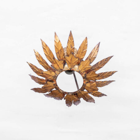 C12756 Small spanish gold jagged leafy flushmount flush mount ceiling light down light gilded leaves vintage By The Big Chandelier Atlanta GA-0255