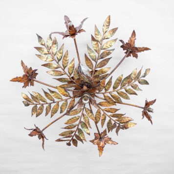 C12821 6+1 light large spanish semi flushmount with thin leaves vintage from spain flowers gilded down light pendant amazing By The Big Chandelier Atlanta GA-0249